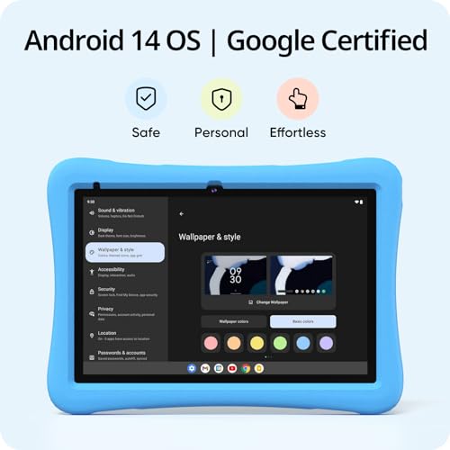 Plimpton Kids Tablet Android 14, 10 inch with Google Kids Space, 2GB RAM/64GB Storage, 4-core, 6000mAh Battery, Parental Control, WiFi, PlimPad Tablet (Blue)