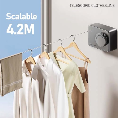 Retractable Clothesline Indoor, Clothes Line Retracting Outdoors, Wall Mounted Clothes Line Outdoors Set,13.8 Ft Heavy-Duty Retractable Laundry Line(BLACK)