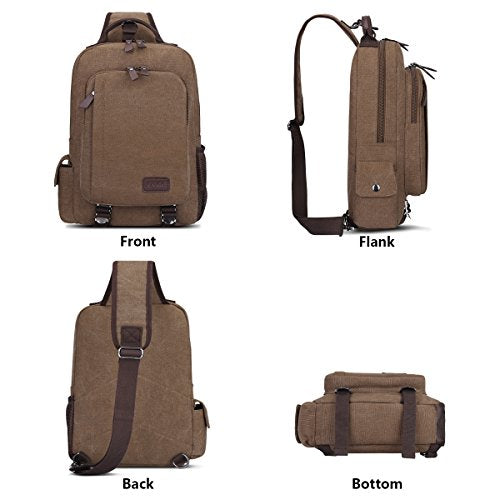 S-ZONE Men Crossbody Sling Bag Fit for 14 Inch Laptop Casual Canvas Single Chest Shoulder Backpack