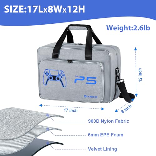 UUBOXS Carrying Case for PS5/PS5 Pro/PS5 Slim, Upgrade Protective Travel Bag for PS5 Disc/Digital Edition, Large Capacity Storage Bag Compatible with PlayStation 5 Controller Console Accessories