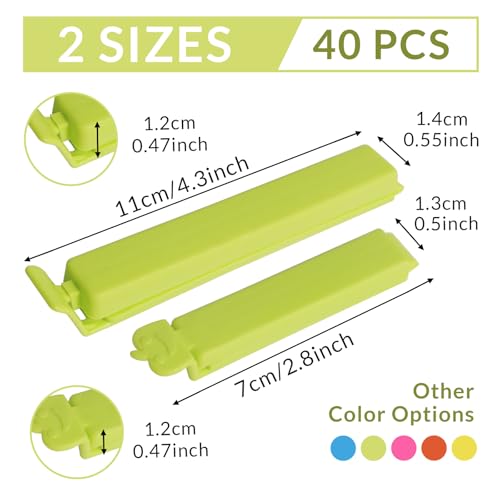 Wosyoodo 40 Pcs Food Clips, 2 Sizes & 5 Colours Bag Clips for Food Storage, Reusable Food Bag Clips, Food Bag Clips for Food Storage, Bag Clips Food Bags Freezer Bag Clips for Nacks, Food, Sandwich