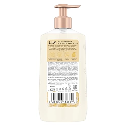 LUX Perfumed Liquid Hand Wash, Velvet Jasmine, with Almond Oil & Glycerin, for Fragrant, Soft and Clean Hands, 250ml