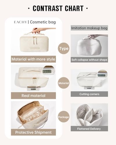 EACHY Travel Makeup Bag,Large Capacity Cosmetic Bags for Women,Waterproof Portable Pouch Open Flat Toiletry Bag Make up Organizer with Divider and Handle