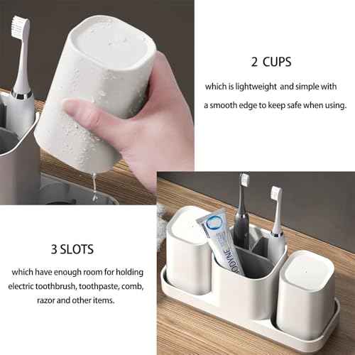 Azonee Toothbrush Holder for Bathroom, Bathroom Organizer Storage Set with 2 Cups, Kids Electric Toothbrush Holder, Bathroom Accessories Storage for Toothpaste Razor (White)