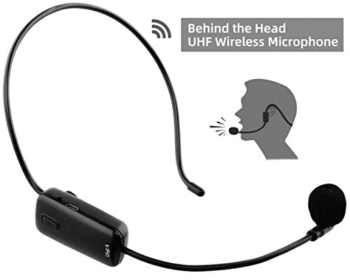 VOEMPHI UHF Wireless Voice Amplifier, 15W Rechargeable PA System (2400mAh) Bluetooth Speaker With Wireless Headset Microphone for Teachers, Tour Guide and more (Black)