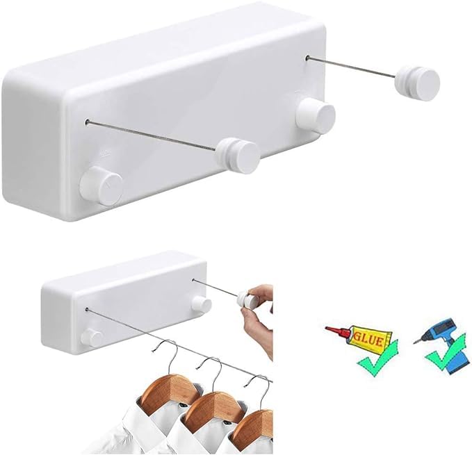TAPIT Retractable Clothesline Indoors Laundry Line with Adjustable Stainless Steel Double Rope 13.8FT Wall Mounted Space-Saver Drying Line for Balcony Bathroom (Black)