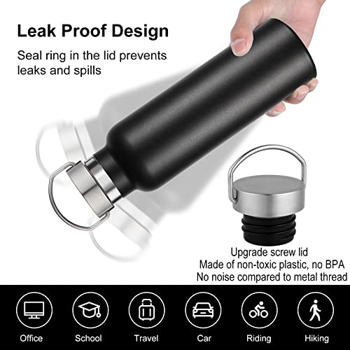 Volhoply Stainless Steel Water Bottles,600 ML Vacuum Insulated Double Wall Travel Bottle with Leak Proof Lid of Handle,Metal Reusable Standard Mouth Flask for School,Hikers