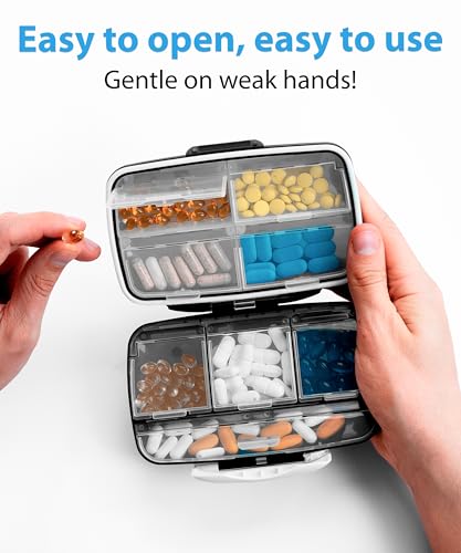 BEXEEN Pill Organizer Airtight Pill Box Large Pill Dispenser Home Travel Supplement Holder Portable Vitamin Sorter Jumbo Size 8 Compartment Airtight Vitamin Container Daily Medicine