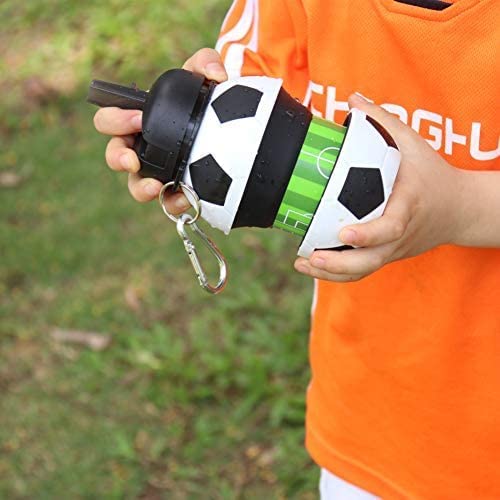 FOLDABLE BOTTLE Football Water For Sports, School, Travel, bicycle, Birthday Gifts, Shockproof, Silicone Collapsible Drink cup with Carabiner Clip Leak-Proof BPA Free (550ml-18.5oz)