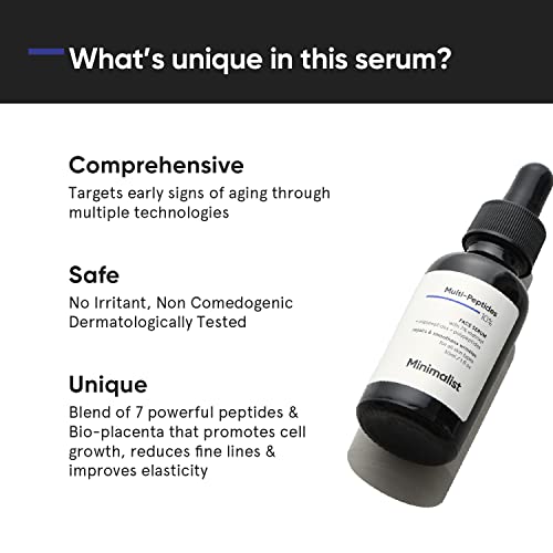 Minimalist Multi Peptides Serum for Anti Aging & Collagen Boosting | Face Serum with 7% Matrixyl 3000 & 3% Bio-Placenta for Firmer Younger Looking Skin | 30ml