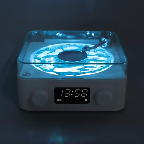 XUMIUZIY Waves Player, Waves Bluetooth Speaker with Ambient Light & Display Screen, Portable Stereo Sound Vintage Record Player Speaker, for Bedroom,Office,Party,Relaxing,Christmas (White)