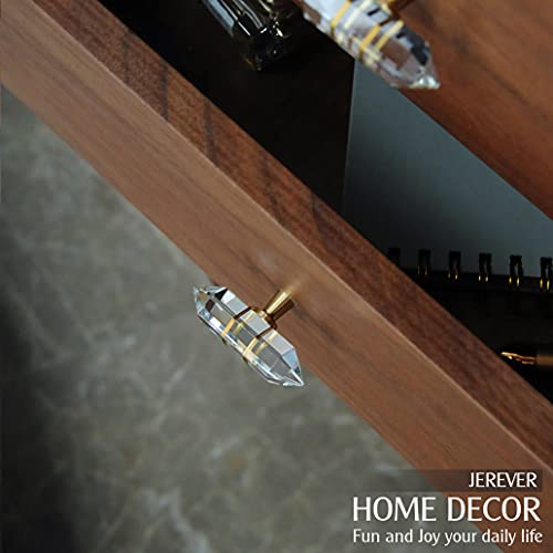 JEREVER 4 Pack Hexagonal Crystal Knobs Wire Wrapped Glass Brass Drawer Pull Cabinet Handle Gold Furniture Hardware for Dresser Kitchen (Clear)