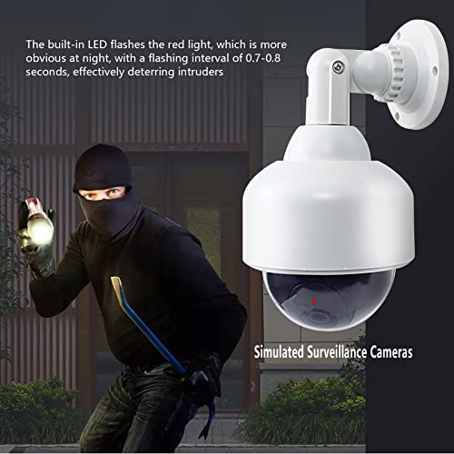 Rubik Dummy CCTV Camera with Flashing Red LED Light and CCTV Sticker Sign, Fake Surveillance Security Indoor Outdoor Waterproof Dome Camera for Home Office