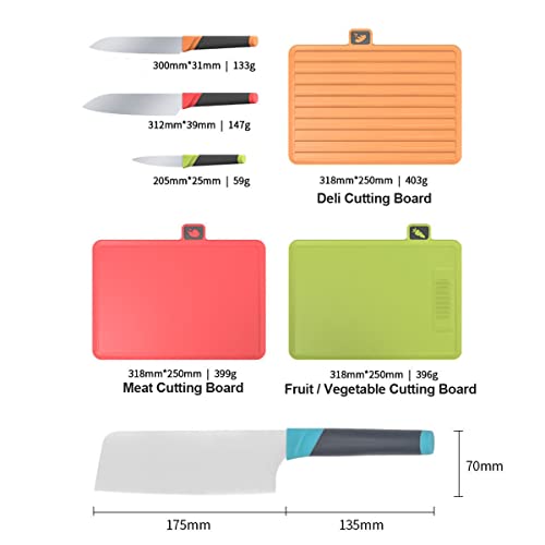 Breadom Smart Cutting Board and Knife Set with Holder, Chopping Board Set of 4 Colour Coded Chopping Boards, 4 Knives, Drying Holder Organizer, Kitchen Tools Drying Holder, White