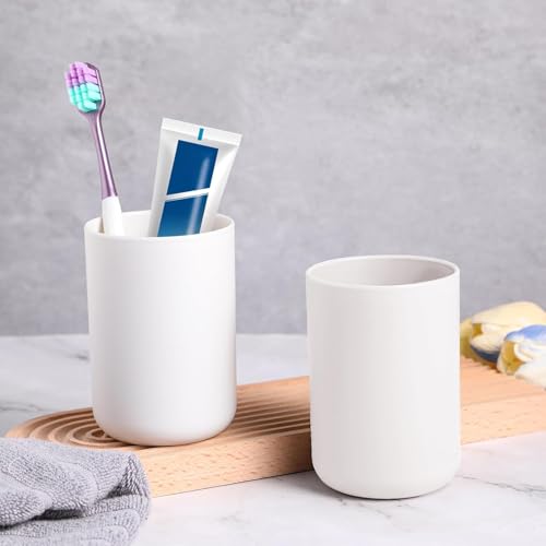 Toothbrush Tumbler Cup, 2 Pcs 300ml/10oz White Reusable Toothpaste Toothbrush Holder Cups for Home Bathroom Kitchen Travel Camping, Plastic Mouthwash Mug Set for Women Men, 10.3x7.2 cm/4.05x2.83 inch