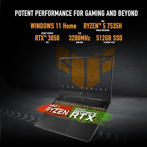 ASUS TUF A15 FA506NC-HN005 AMD Ryzen R5-7535HS/8GB RAM/512GB SSD/NVIDIA GeForce RTX 3050 4GB/15.6 FHD(1920x1080) 144Hz/Windows 11 Home/1-Zone RGB - Graphite Black