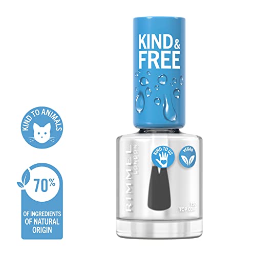 Rimmel Kind & Free Clean Nail Polish - Breathable Top Coat - Plant-Based Formula - Kind To Animals & Vegan - 8 ml - 25Oz, Shade 150 Top Coat