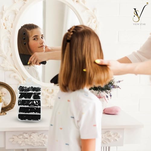 Viewstar 74 PCS Black Hair Ties Set - Durable Elastic Rubber Bands & Mini Claw Clips for Women & Girls ??No Damage, Strong Hold, Travel-Friendly Storage Box