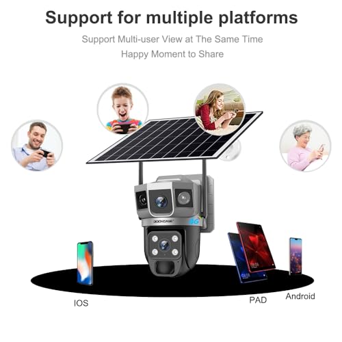 DOCKCASE 4G Sim Card Solar Camera PTZ 360°View Solar Powered Outdoor Security Camera, Night Vision, AI Human Detection, Two Way Audio, IP66 Works with Apps - 3MP