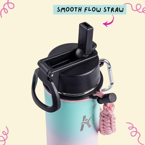KRYMSO, 500ml Stainless Steel Water Bottle with Ai Stickers for Kids with Straw, Thermos, Insulated Cup, Water 500ml Cotton Candy)
