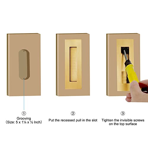 Malimali 6 Inch Recessed Finger Flush Pulls for Pocket Door Closet Door, Sliding Barn Door Handle, Brushed Gold Stainless Steel Rectangular Door Pulls Hardware(2 Pack)