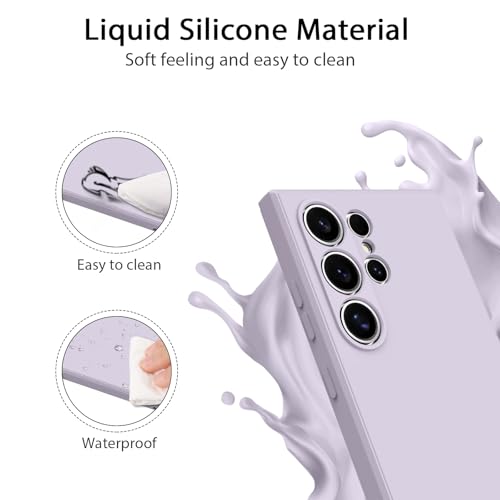 3 in 1 Silicone Case for Samsung Galaxy S24 Ultra 5G Cover, [ Military Grade Drop Protection] [with 2 pcs Tempered Glass Screen Protector] Cover for Samsung Galaxy S24 Ultra Case (Grass Purple)
