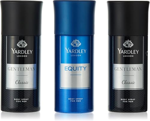 Yardley London Gentleman Classic & Equity Deodorant Body Spray - 150ml(Pack of 3) Modern Masculine Fragrance & Marine Sea & Fruity Notes For Long Lasting Odor Protection Assorted Pack