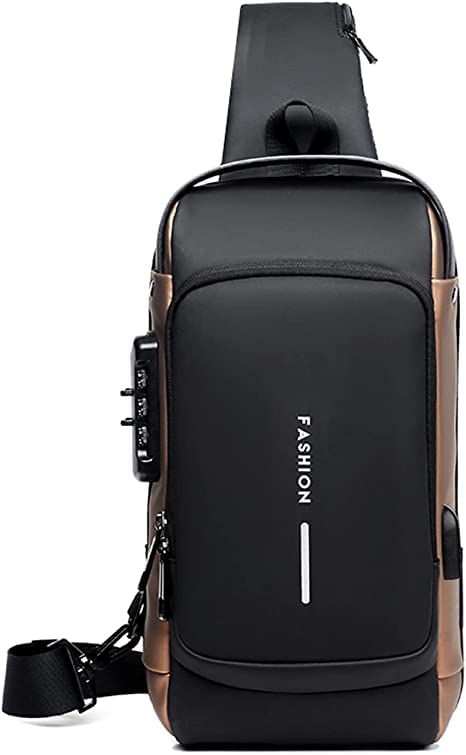 Furixin Anti-theft Sling Bag Business Men Bag Chest Crossbody bags with USB Charging Port Waterproof Small Backpack for Outdoor Work Hiking Running Sport Travel Bag Black (B)