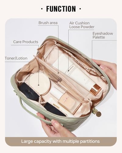 EACHY Travel Makeup Bag,Large Capacity Cosmetic Bags for Women,Waterproof Portable Pouch Open Flat Toiletry Bag Make up Organizer with Divider and Handle