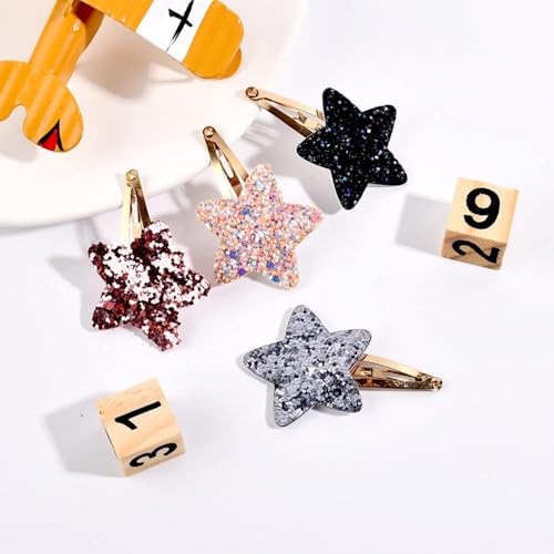 Tazweeq 16Pcs Clips for Girls,Cute Hair Clips No Slip Metal Snap Hair Pins, Girls Kids Glitter Hair Accessories, Star Shaped Kids Hair Clips