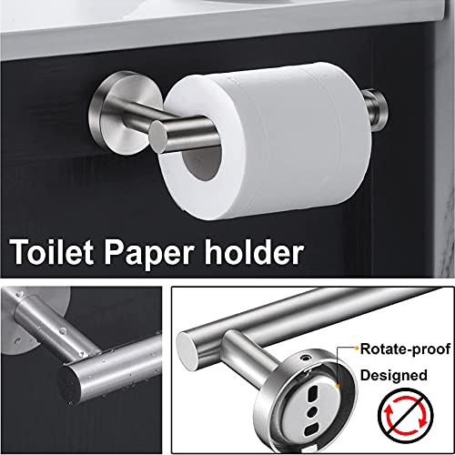 UUHOME Bathroom Hardware Set, Matte Black Bathroom Accessories Set, 304 Stainless Steel Towel Bar Set Wall Mounted Include 16" Bathroom Towel Rack, Toilet Paper Holder and 2 Robe Hooks(4pcs) (Silver)