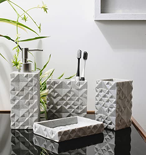 Hymmah Bathroom Accessories Set,Toothbrush Holder,Farmhouse Bathroom Decor,4 Pcs Resin Gift Set Apartment Necessities, Contain Toothbrush Cup,Soap Dispenser,Soap Dish,Tumbler