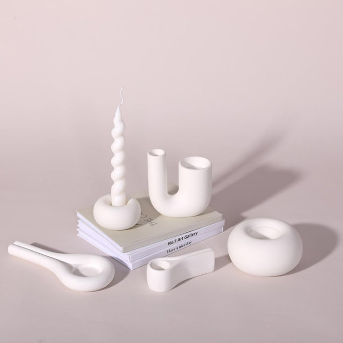 AMERTEER Spiral Candle Holders Set of 7 | Elegant Ceramic Taper Candle Stick Holders for Tall Spiral Candles & LED Candles | Modern Metal Look Table Centerpieces for Wedding, Dining, Party Décor
