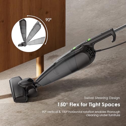 Oraimo Upright Stick Vacuum Cleaner 2-in-1, Handheld Hoover 600W 16000Pa High-Power Suction, 2 HEPA Filters, 500ML Dust Cup, 5M Cord Lightweight Household Hoover for Hardwood, Tile, Carpet&Tight Space