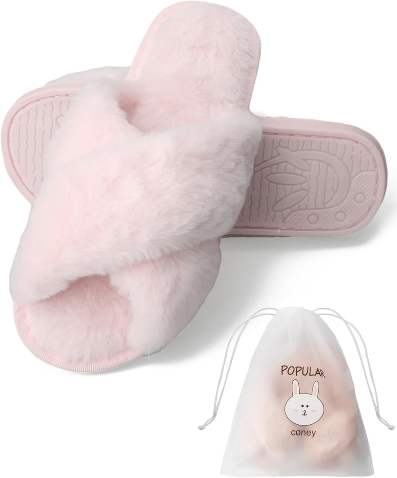 URbazaar Women‘s House Slippers Faux Fur Fashion Warm Shoes Woman Slippers Comfortable Home Furry Slippers,Lightweight Non Slip House Slippers For Cozy Indoor Outdoor
