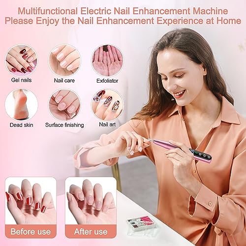 NAILGIRLS Rechargeable Cordless Nail Drill Machine, Portable Electric Nail Drill 35000RPM Professional Electric Nail File for Acrylic Gel Nails, Efile Manicure Pedicure Polishing,Pink