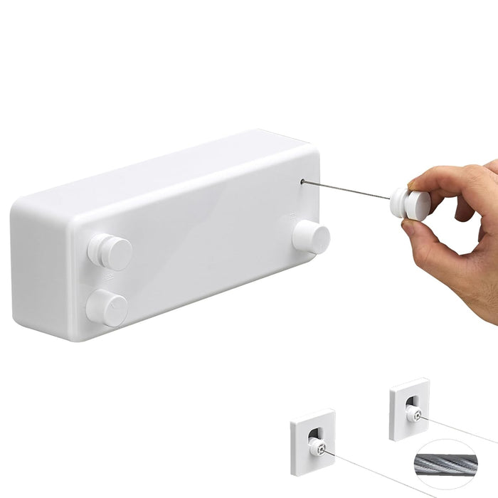 Beauenty Retractable Clothesline, Stainless Steel Wall Mounted Clothes Dryer, 4.2m Heavy Duty Adjustable Double Wire Rope, Round and No Punching, Polished Chrome Finish (White)