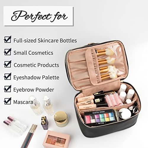 OCHEAL Makeup Bag, Portable Cosmetic Bag, Large Capacity Travel Makeup Case Organizer, Black Makeup Bags For Women Toiletry Bag for Girls Traveling With Handle and Divider