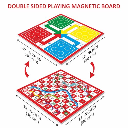 Ankit Toys & Games 2in1 Magnetic Ludo and Snakes & Ladders 12" Board Game Set - Portable, and for Kids and Family Entertainment - Ages 6+ Classic Fun with a Modern Twist (Magnetic Ludo Medium)