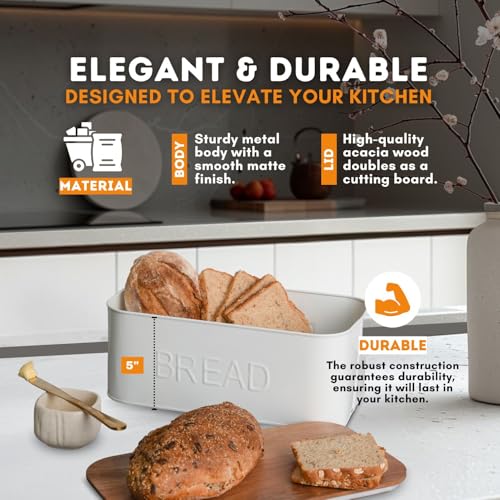 Bread Box with Wooden Lid � Stylish & Durable Bread Storage Container for Fresh Bread, Pastries, and Baked Goods � Keeps Breads Fresher for Longer by LuxeDesigns