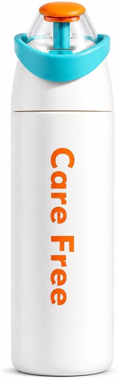 Care Free Water Bottle 700ml, 316 Stainless Steel Vacuum Insulated, Leakproof Straw Bottle, BPA Free, Hot & Cold Flask for School & Travel - White