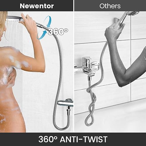 Newentor Shower Head with Hose Set with 6 Settings Spray Mode, Chrome - 1.5m