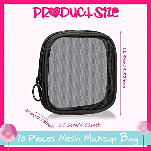 4 Pcs Mesh Makeup Bag Mesh Zipper Pouch Mini Portable Keychain Pouch Cosmetic Coin Purse Small Pouch Small Purse Organizer Travel Case for Toiletries Women Accessories Beauty Sponge Holder, Black