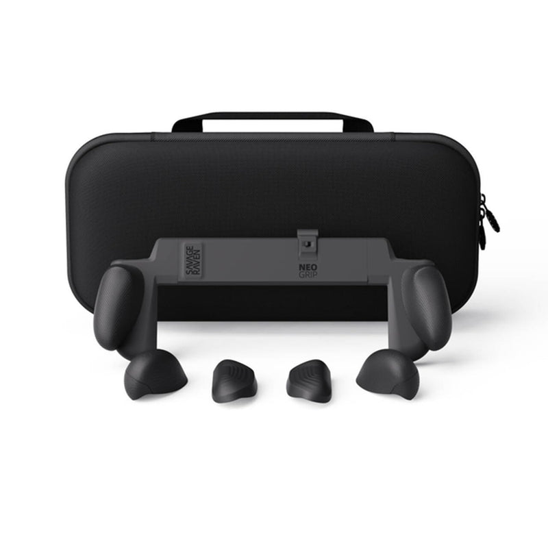 Savage Raven by Skull & Co. NeoGrip Bundle for Nintendo Switch 2: An Ergonomic Grip Hard Shell Handheld Case with Replaceable Grips [to fit All Hands Sizes] [with Carrying Case]- Black