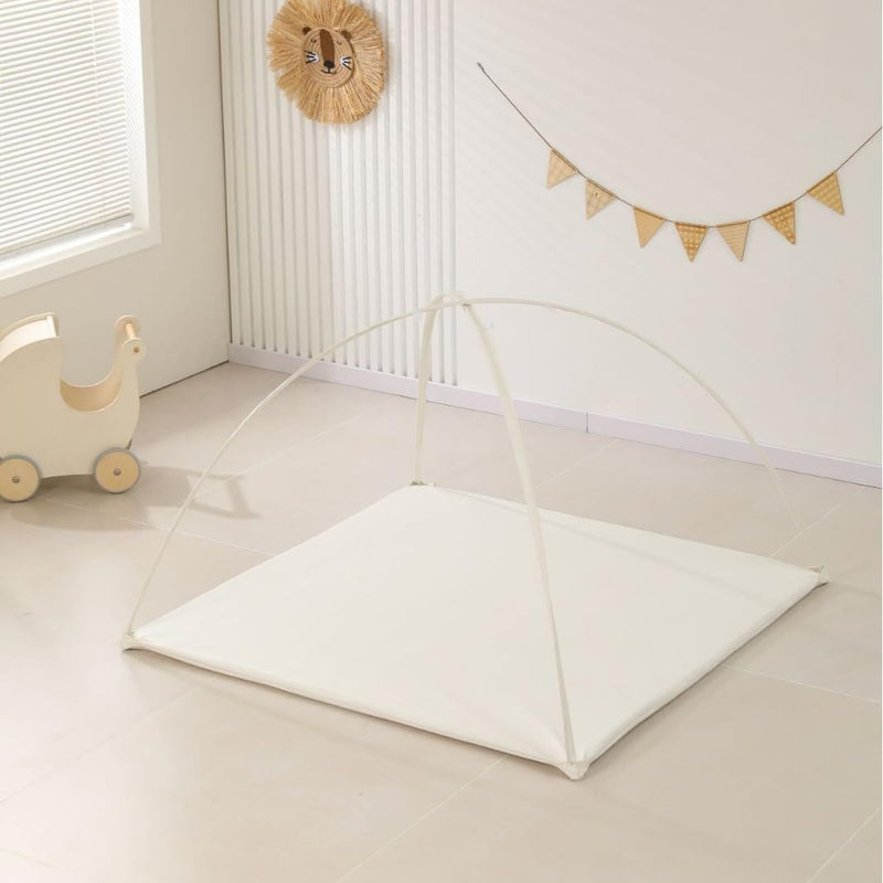 Padded Extra Thick & Super Soft Vegan Leather Baby Play Mat, Foam Cushioned & Waterproof Playpen Mat for Infants and Toddlers, Stylish and Just Wipe-Clean Playmat for Baby on Floor (120*120) (Beige)