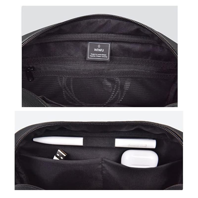 WiWU Black HaliAnti-Theft Travel Organizer Pouch - Waterproof Electronics Storage Bag for Mobile Phones, Cables, Gadgets and Others with Anti-Theft Lock, Portable and Lightweight, 240x140x70mm