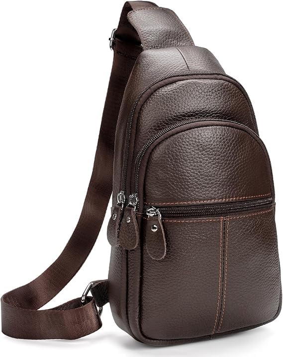 SVNXI Genuine Leather Sling Crossbody Bag,Fashion Chest,Casual Shoulder Bag for Men Women Work Travel Cycling