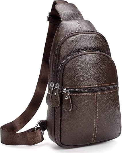 SVNXI Genuine Leather Sling Crossbody Bag,Fashion Chest,Casual Shoulder Bag for Men Women Work Travel Cycling