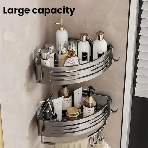 Bathroom Shelf Stainless Steel Shower Caddy Organizer Suction Cup Rustproof Aluminum No Drilling Wall Mounted Storage Rack for Bathroom Shower & Kitchen