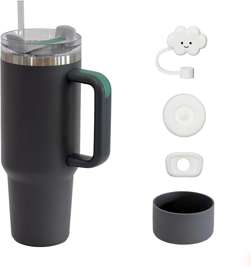 KISSKIND 40 oz tumbler with handle Travel Mug Straw Covers Cup with Lid Insulated Quencher Stainless Steel Water Iced Tea Coffee Gift Purple